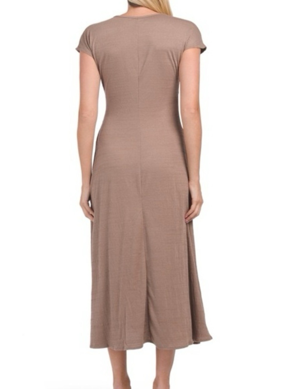 Max Studio Taupe Ruched Side Tie V-Neck Midi Dress Size XL - Picture 2 of 4
